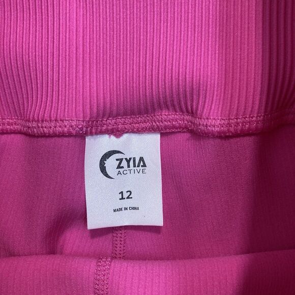 Zyia Active Women’s Size 12 Pink Ribbed Leggings Mid Rise Stretch Cropped - Picture 4 of 7